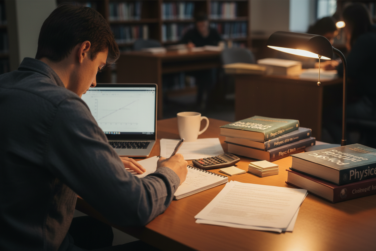 student studying without showing his face